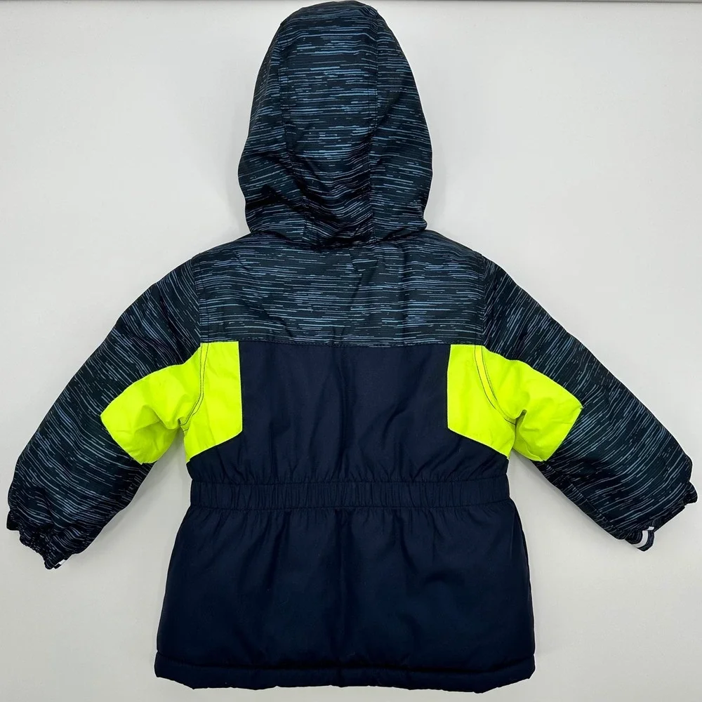 OshKosh B'gosh‎ Navy Blue Neon Yellow Trim Hooded Winter Jacket Kids 24M